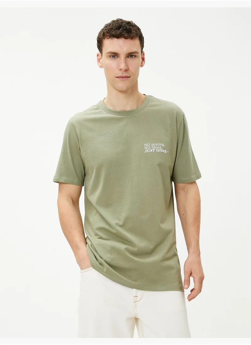 كوتون Slogan Printed T-Shirt Crew Neck Short Sleeve Cotton