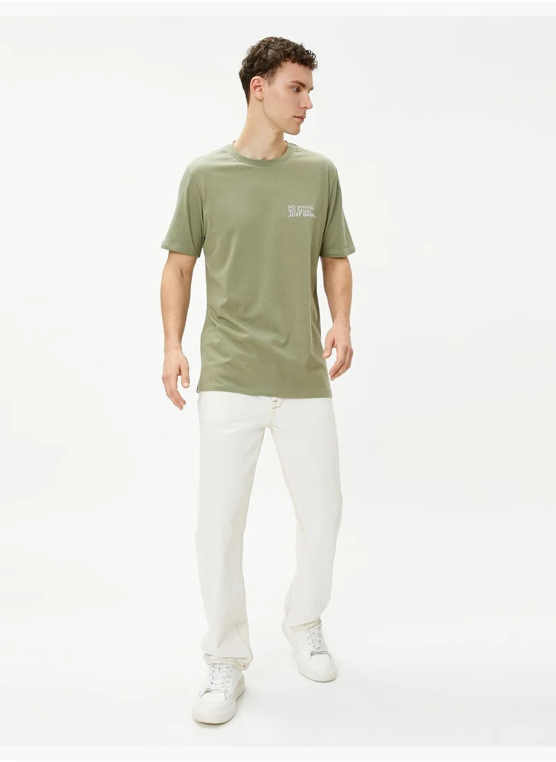 كوتون Slogan Printed T-Shirt Crew Neck Short Sleeve Cotton