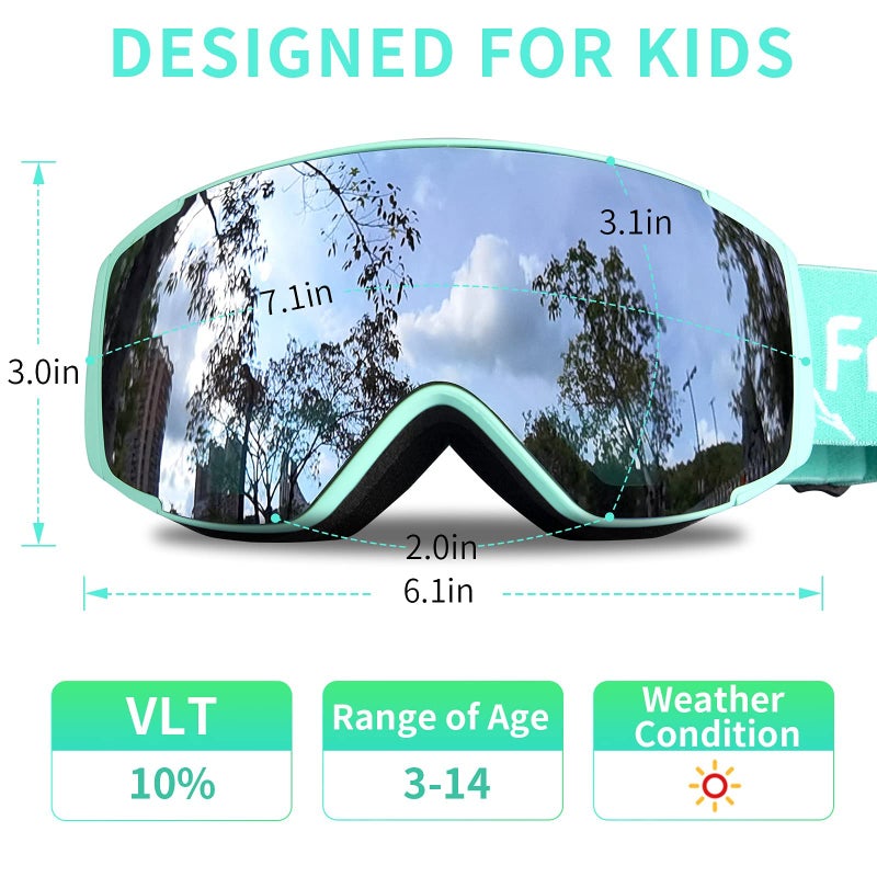 Freela Ski Goggles Snowboard Snow Skiing Snowboarding Goggles for Toddler Kids Girl Boy Youth Child Skiing Winter Snow Sport Glasses Anti-fog UV Protection Mirror Clear Goggles with Helmet - Image 3