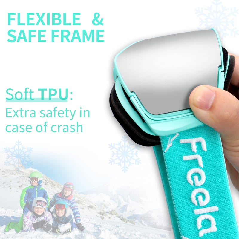 Freela Ski Goggles Snowboard Snow Skiing Snowboarding Goggles for Toddler Kids Girl Boy Youth Child Skiing Winter Snow Sport Glasses Anti-fog UV Protection Mirror Clear Goggles with Helmet - Image 5