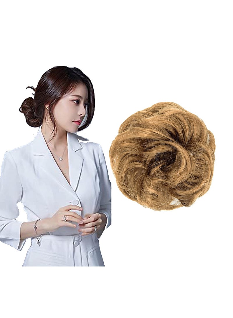 إستيل كعكة شعر فوضوية مع شريط مطاطي مرن وصلات شعر على شكل ذيل حصان أوبدو شينيون دونات على شكل ذيل حصان، شعر صناعي أشعث للنساء (اللون رقم 1) - Image 2