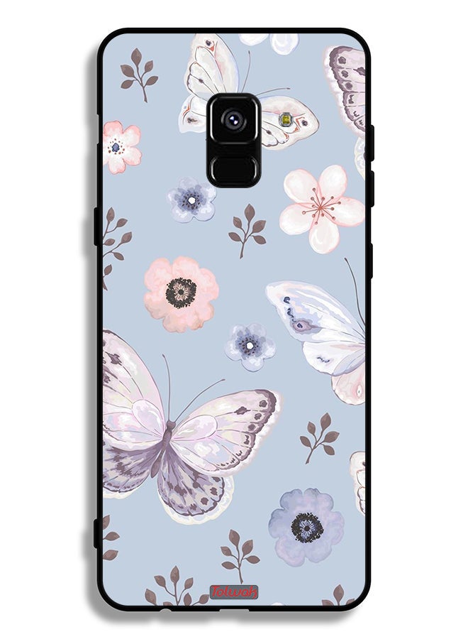 Tolwak Samsung Galaxy A8 Plus (2018) Protective Case Cover Butterflies And Flowers  - Image 1