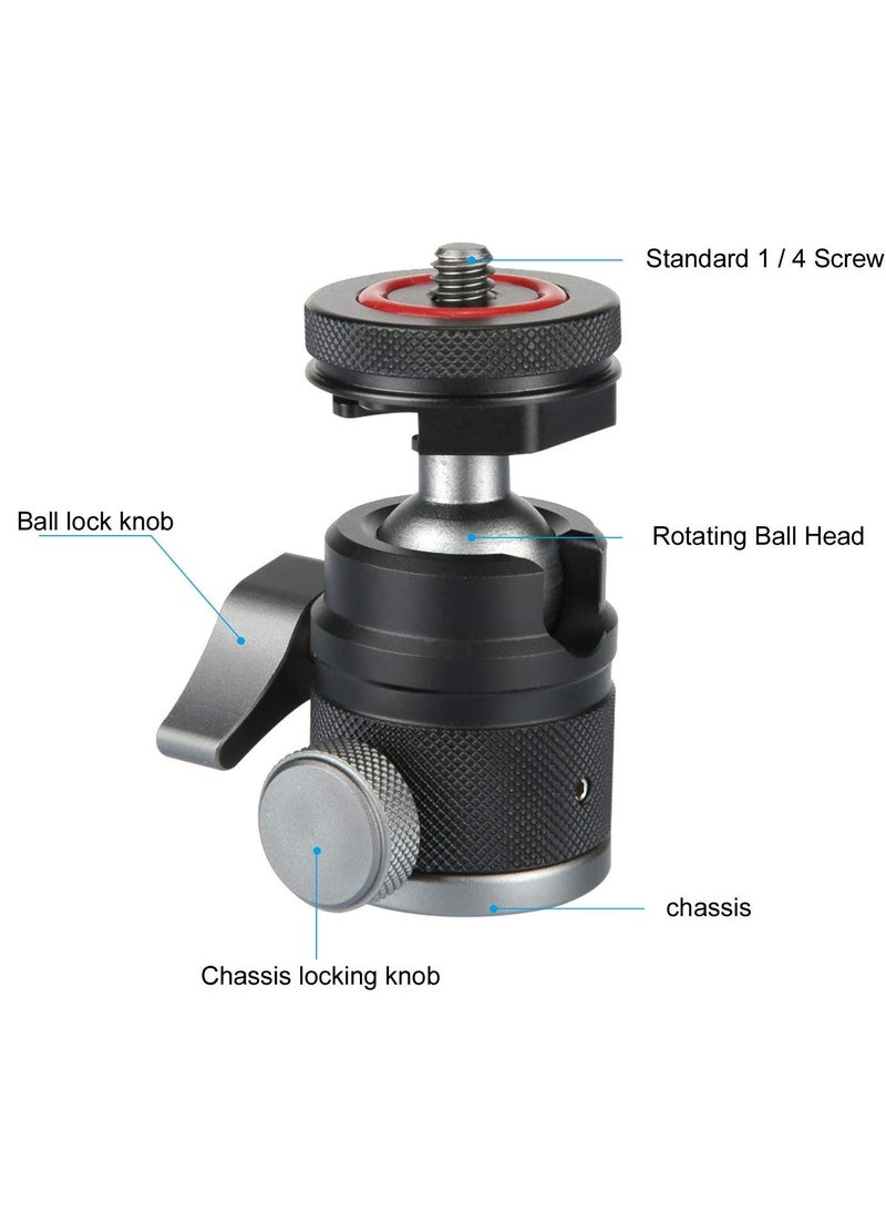 Camera Tripod Mini Ball Head Adapter, 360 Degree Rotatable Aluminum Tripod Head, 1/4" Screw Cold Shoe Mount for DSLR Cameras HTC Vive Tripods Monopods Camcorder Light Stand  - Image 2
