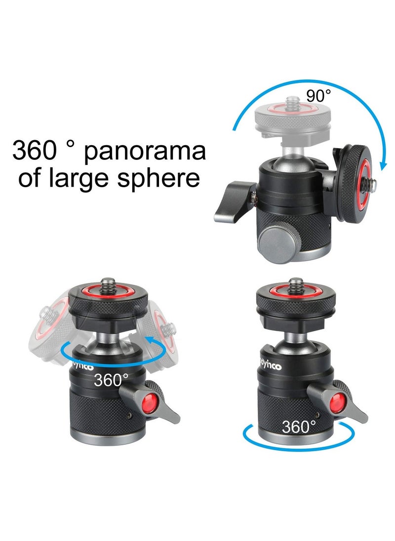 Camera Tripod Mini Ball Head Adapter, 360 Degree Rotatable Aluminum Tripod Head, 1/4" Screw Cold Shoe Mount for DSLR Cameras HTC Vive Tripods Monopods Camcorder Light Stand  - Image 3