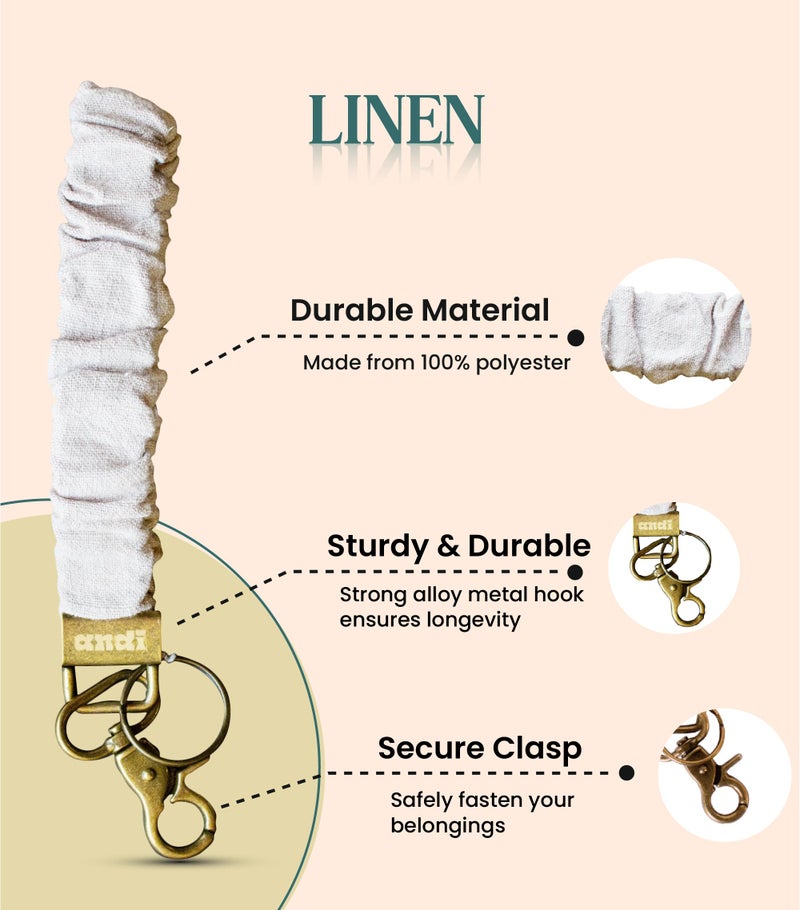 ANDI Wristlet Keychain for Women, Scrunchie Bracelet Key Ring With Clip Closure, Stretchy & Comfortable Wrist Lanyard, Key Chain For Car Keys, ID Cards (Linen) - Image 2