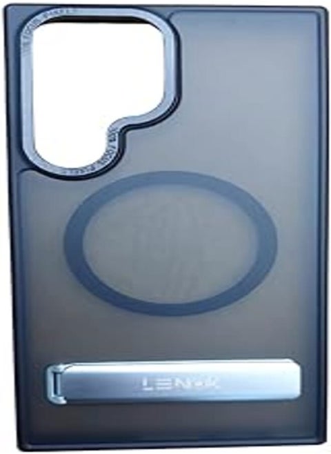 LENOK Magnetic Case for Samsung Galaxy S23 Ultra Case with Kickstand [Military Grade Drop Tested][Compatible with MagSafe] Semi-Clear Hard Back & Soft Edge case with metal Camera Frame. (black)