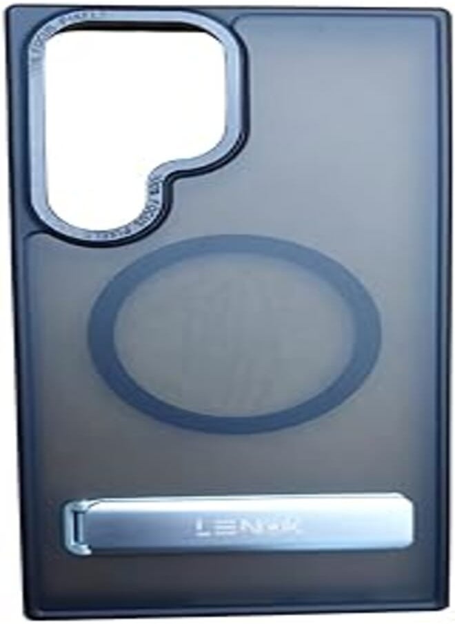 LENOK Magnetic Case for Samsung Galaxy S23 Ultra Case with Kickstand [Military Grade Drop Tested][Compatible with MagSafe] Semi-Clear Hard Back & Soft Edge case with metal Camera Frame. (black)