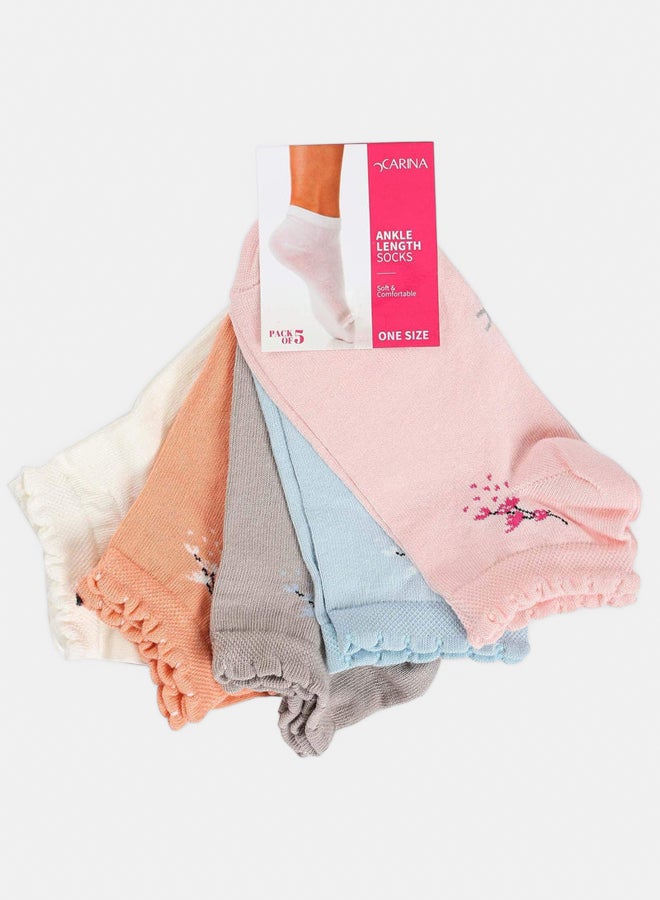 Carina Printed Ankle Length Socks - 5 Pairs - Image 1