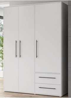 Wardrobe with 3 hinged doors and 2 drawers in white. 145 x 200 x 59 cm - CHDR020