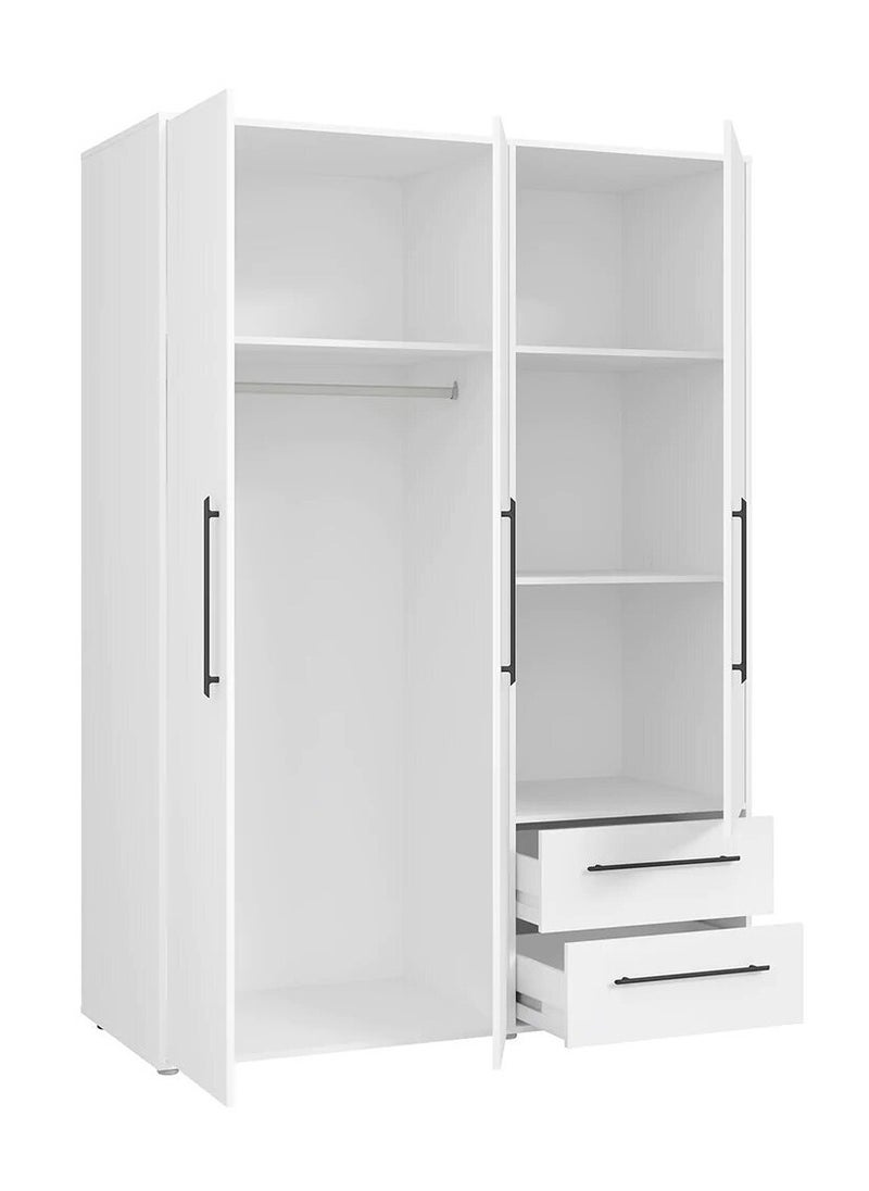 Craft Homz - Wardrobe with 3 hinged doors and 2 drawers in white. 145 x 200 x 59 cm - CHDR020 - Image 1