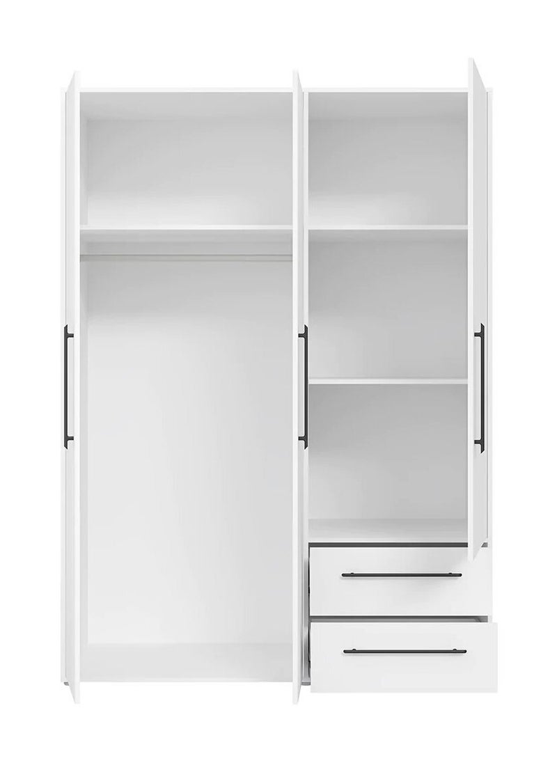 Craft Homz - Wardrobe with 3 hinged doors and 2 drawers in white. 145 x 200 x 59 cm - CHDR020 - Image 1