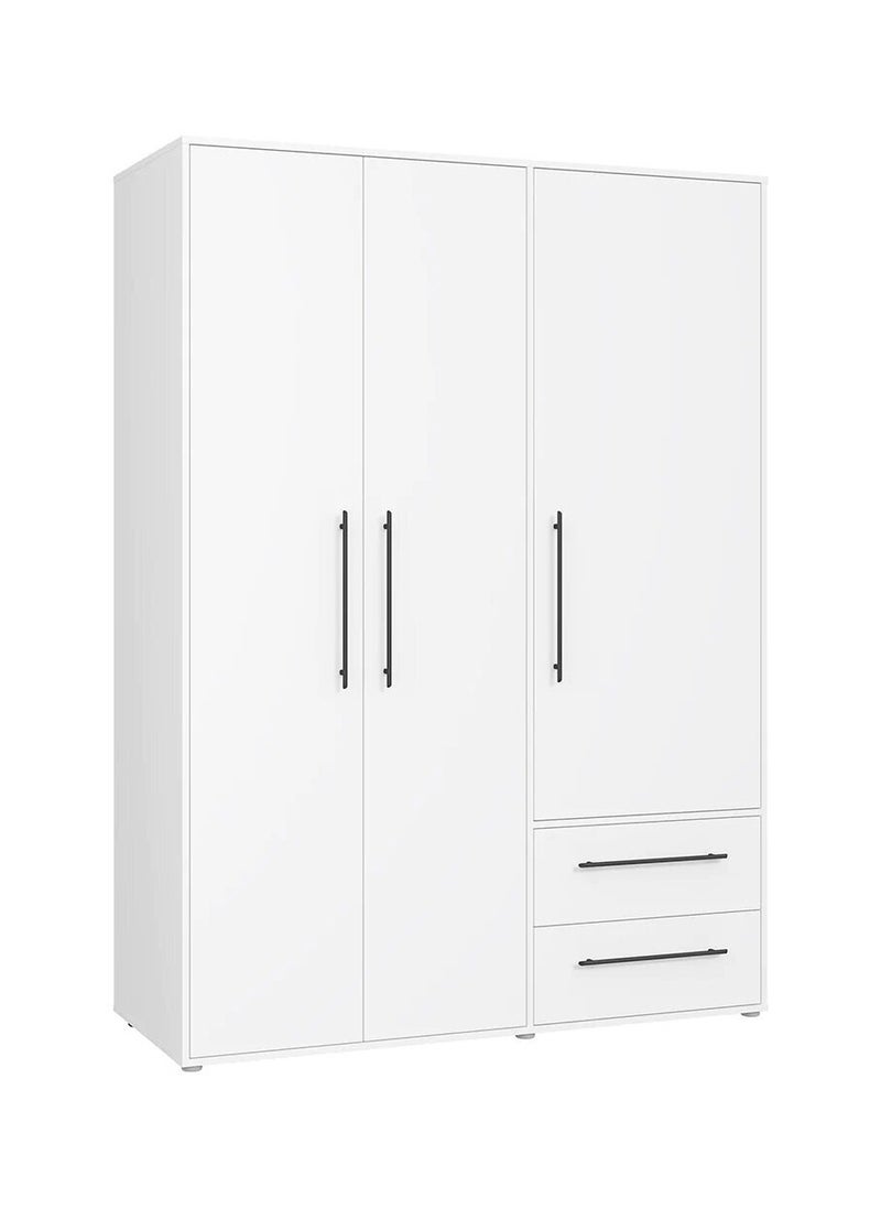 Craft Homz - Wardrobe with 3 hinged doors and 2 drawers in white. 145 x 200 x 59 cm - CHDR020 - Image 1