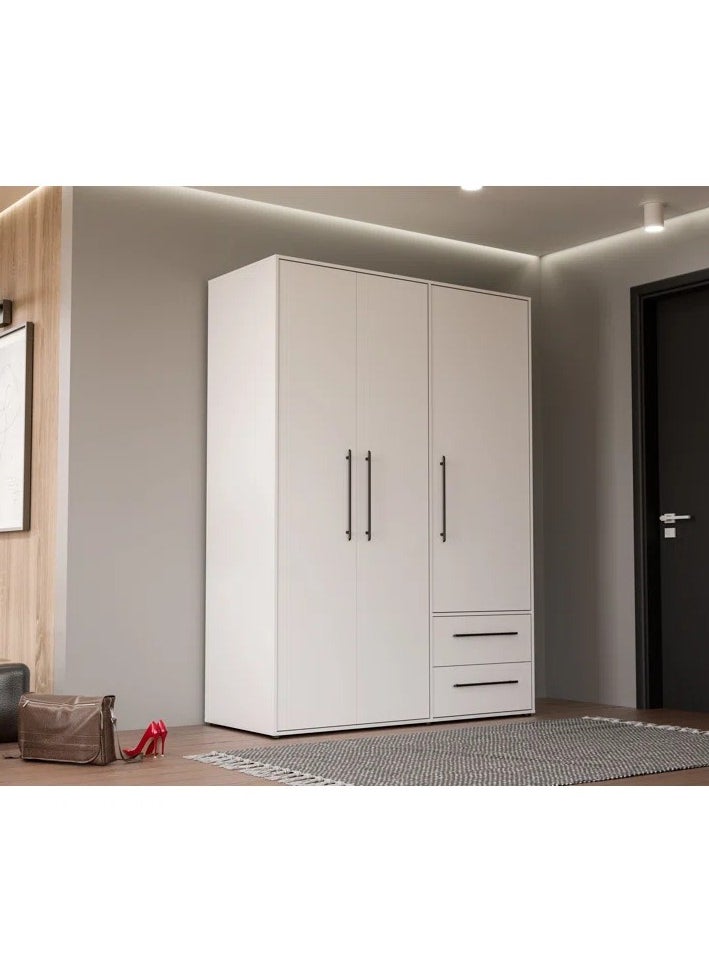 Craft Homz - Wardrobe with 3 hinged doors and 2 drawers in white. 145 x 200 x 59 cm - CHDR020 - Image 1