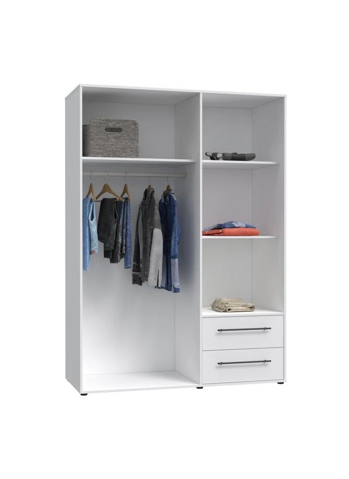 Craft Homz - Wardrobe with 3 hinged doors and 2 drawers in white. 145 x 200 x 59 cm - CHDR020 - Image 1