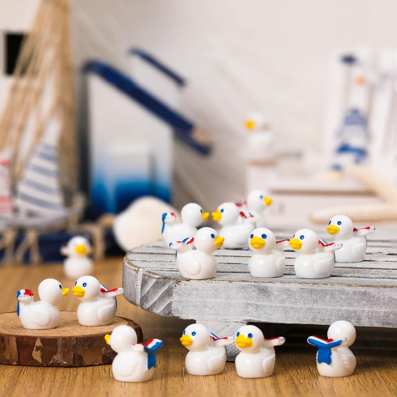 DoubleFill 100 Pcs Mini Resin Sailor Cruise Ducks Tiny Cruise Ducks for Hiding Bulk Sailor White Blue Small Miniature Figurines for Nautical Ship Party Favors Stocking Stuffers Gift - Image 2