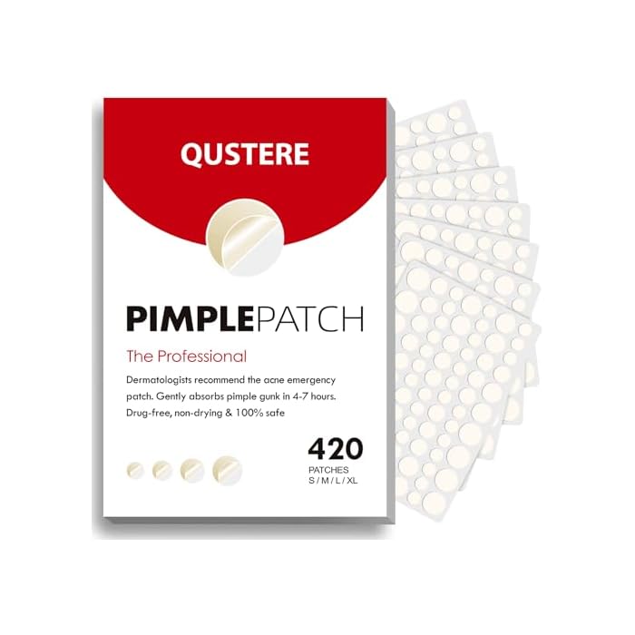 QUSTERE Pimple Patches for Face, Hydrocolloid Acne Patches, Zit Patch Covers, Spot Stickers with Tea Tree, Salicylic Acid & Cica Oil| 4 Sizes (8mm,10mm, 12mm,14mm) | 420 Count