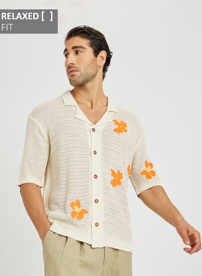 Styli Floral Embroidered Crochet Knit Relaxed Fit Shirt - Image 1