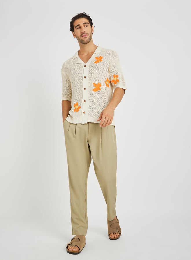 Styli Floral Embroidered Crochet Knit Relaxed Fit Shirt - Image 2