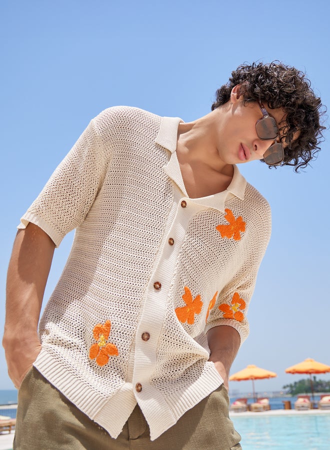 Styli Floral Embroidered Crochet Knit Relaxed Fit Shirt - Image 5