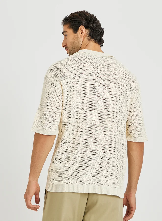 Styli Styli Floral Embroidered Crochet Knit Relaxed Fit Shirt