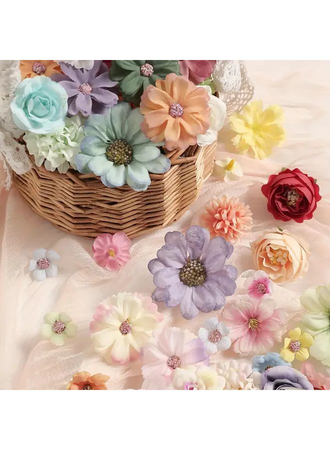 50pcs Blue And Pink Artificial Flower Heads For Crafts Wedding Home Decor - Image 3