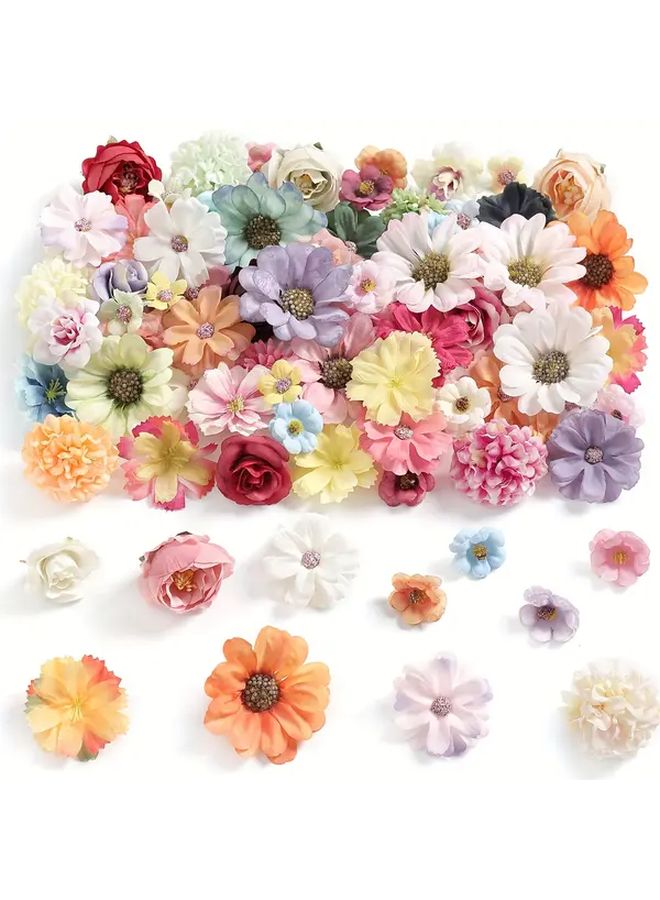 50pcs Blue And Pink Artificial Flower Heads For Crafts Wedding Home Decor - Image 1