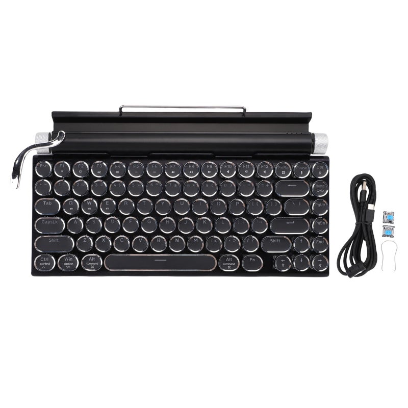Retro Mechanical Keyboard 83-Key Black Hot Swappable Blue Switches - 14 Backlit Modes Dual Mode Wireless Typewriter Keyboard for Writers Gamers Home Office - Image 1