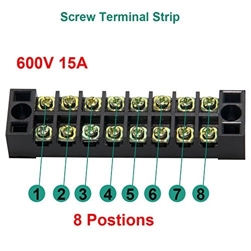 MILAPEAK Terminal Block and Strip - 12pcs (6 Sets) 8 Positions Dual Row 600V 15A Screw Terminal Strip Blocks with Cover + 400V 15A 8 Positions Pre-Insulated Terminals Barrier Strip (Black & Red) - Image 4