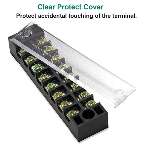 MILAPEAK Terminal Block and Strip - 12pcs (6 Sets) 8 Positions Dual Row 600V 15A Screw Terminal Strip Blocks with Cover + 400V 15A 8 Positions Pre-Insulated Terminals Barrier Strip (Black & Red) - Image 3