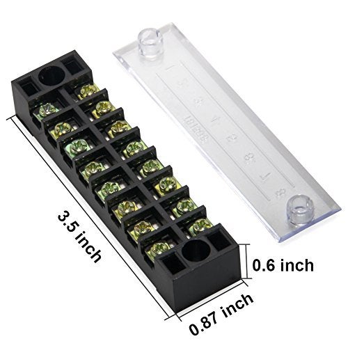 MILAPEAK Terminal Block and Strip - 12pcs (6 Sets) 8 Positions Dual Row 600V 15A Screw Terminal Strip Blocks with Cover + 400V 15A 8 Positions Pre-Insulated Terminals Barrier Strip (Black & Red) - Image 2