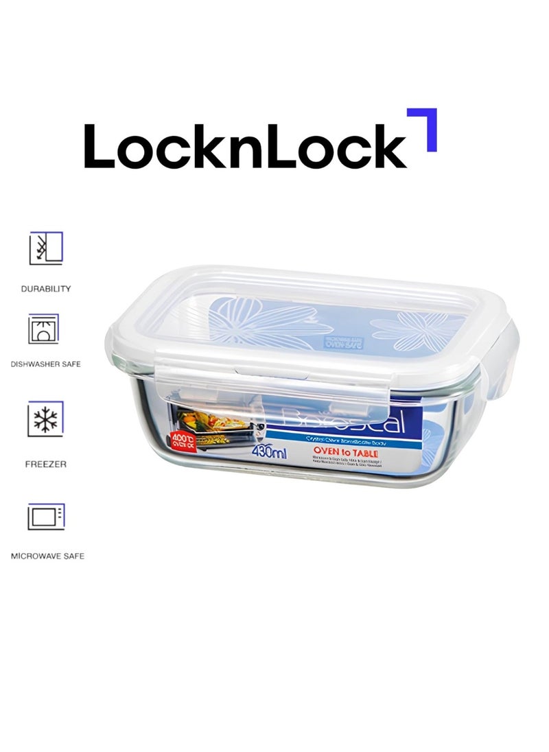 LOCK & LOCK LocknLock 430ml Oven-Safe Borosilicate Glass Rectangular Container with Airtight Lid - Microwave, Freezer, and Dishwasher Safe  - Image 1