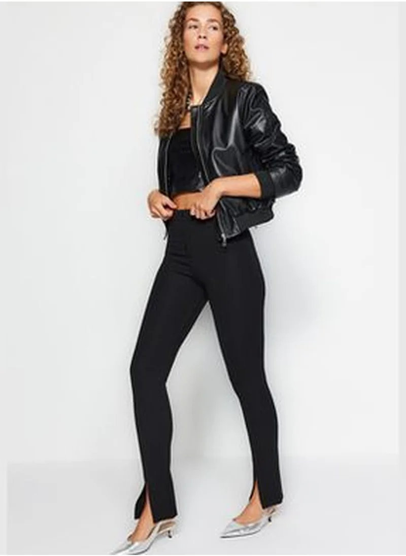 trendyol Black High Waist Knitted Leggings With Firming/Contouring Buttons TWOAW24TA00014