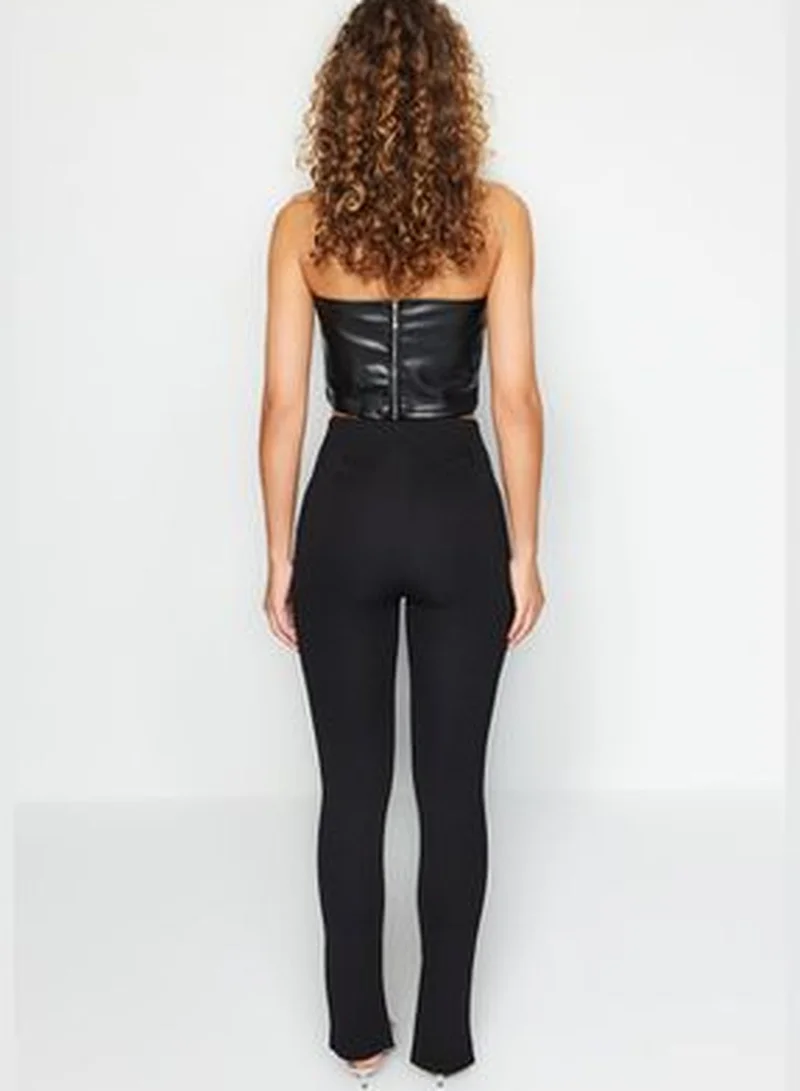 trendyol Black High Waist Knitted Leggings With Firming/Contouring Buttons TWOAW24TA00014