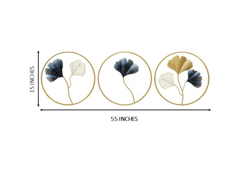 DeWoGift Ginkgo Leaf Round Metal Wall Art Set of 3 | Elegant Decorative Wall Hanging for Living Room Bedroom Office Hotel or Restaurant | Durable Handcrafted Sculpture for Modern Home Decoration - Image 3