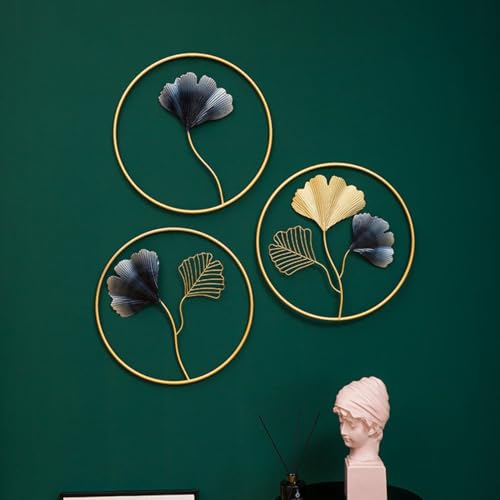 DeWoGift Ginkgo Leaf Round Metal Wall Art Set of 3 | Elegant Decorative Wall Hanging for Living Room Bedroom Office Hotel or Restaurant | Durable Handcrafted Sculpture for Modern Home Decoration - Image 4
