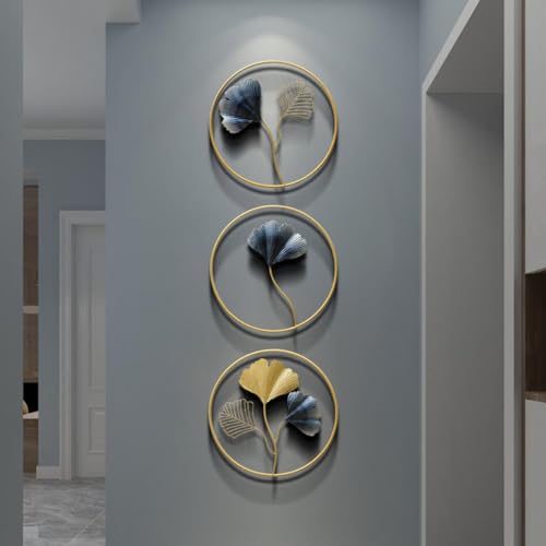 DeWoGift Ginkgo Leaf Round Metal Wall Art Set of 3 | Elegant Decorative Wall Hanging for Living Room Bedroom Office Hotel or Restaurant | Durable Handcrafted Sculpture for Modern Home Decoration - Image 5