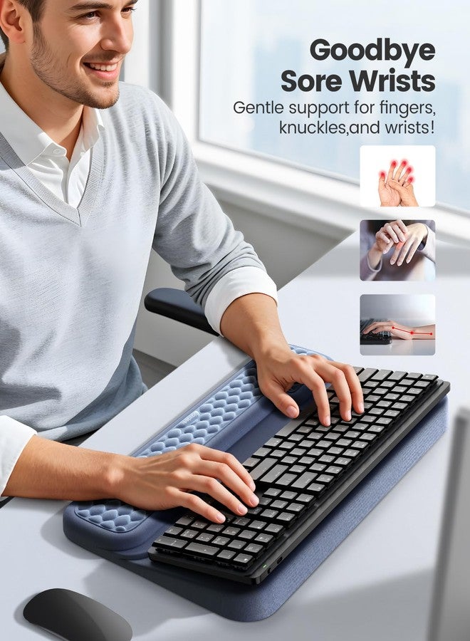 Vaydeer Wrist Rest with Keyboard Stand, Computer Wrist Support Pad, Ergonomic Keyboard Riser Holder Lift Tray with Wrist Pad, Soft Memory Foam Desk Cushion, Palm Hand Typing for Office Home Gift-Blue - Image 2