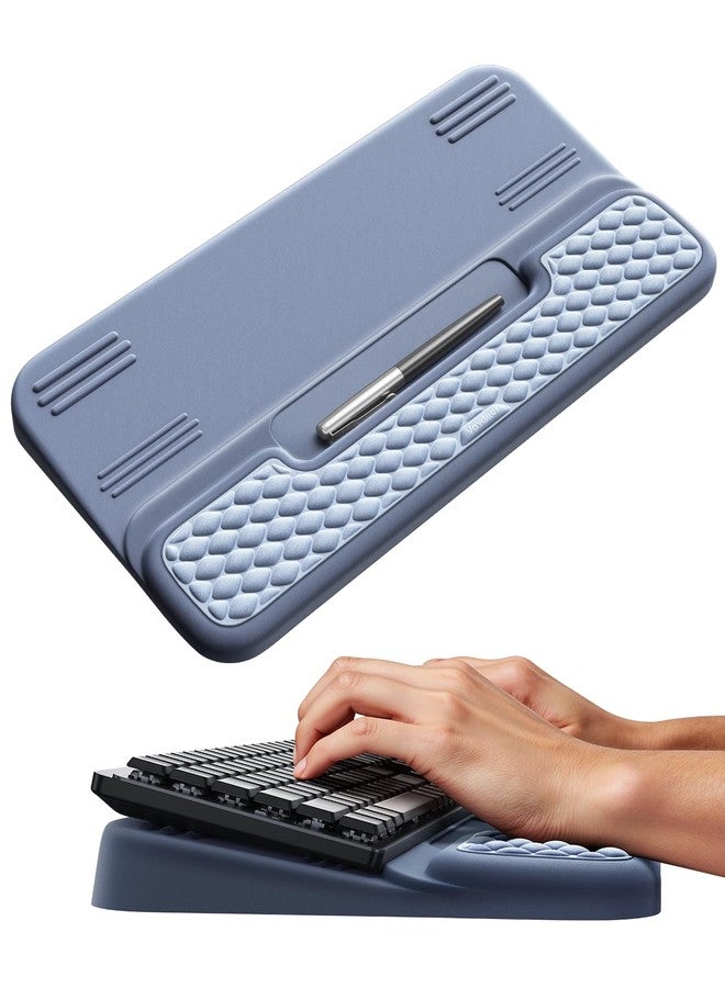 Vaydeer Wrist Rest with Keyboard Stand, Computer Wrist Support Pad, Ergonomic Keyboard Riser Holder Lift Tray with Wrist Pad, Soft Memory Foam Desk Cushion, Palm Hand Typing for Office Home Gift-Blue - Image 1