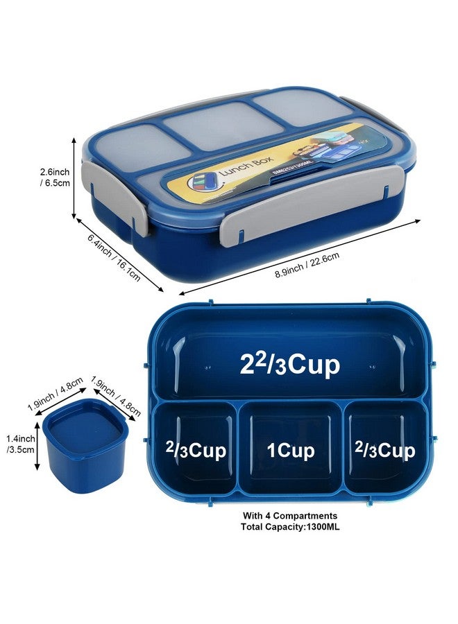 MaMix Bento Lunch Box Adult, Lunch Box Kids, Lunch Containers for Adults/Kids/Students,1300ML-4 Compartment Bento Box for Kids (blue) - Image 2