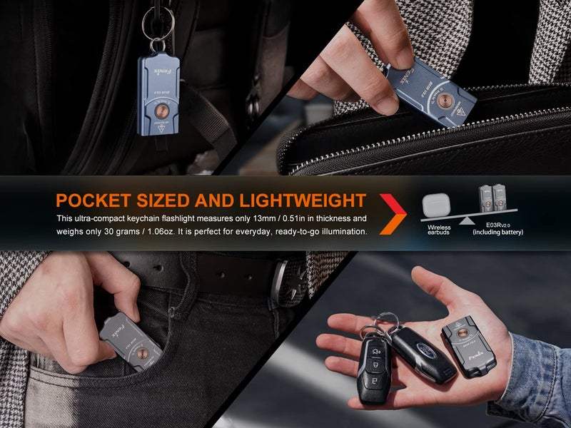 Fenix E03R v2.0 Keychain Flashlight, Blue, 500 Lumen Bright USB-C Rechargeable EDC with Red LED and Organizer - Image 4