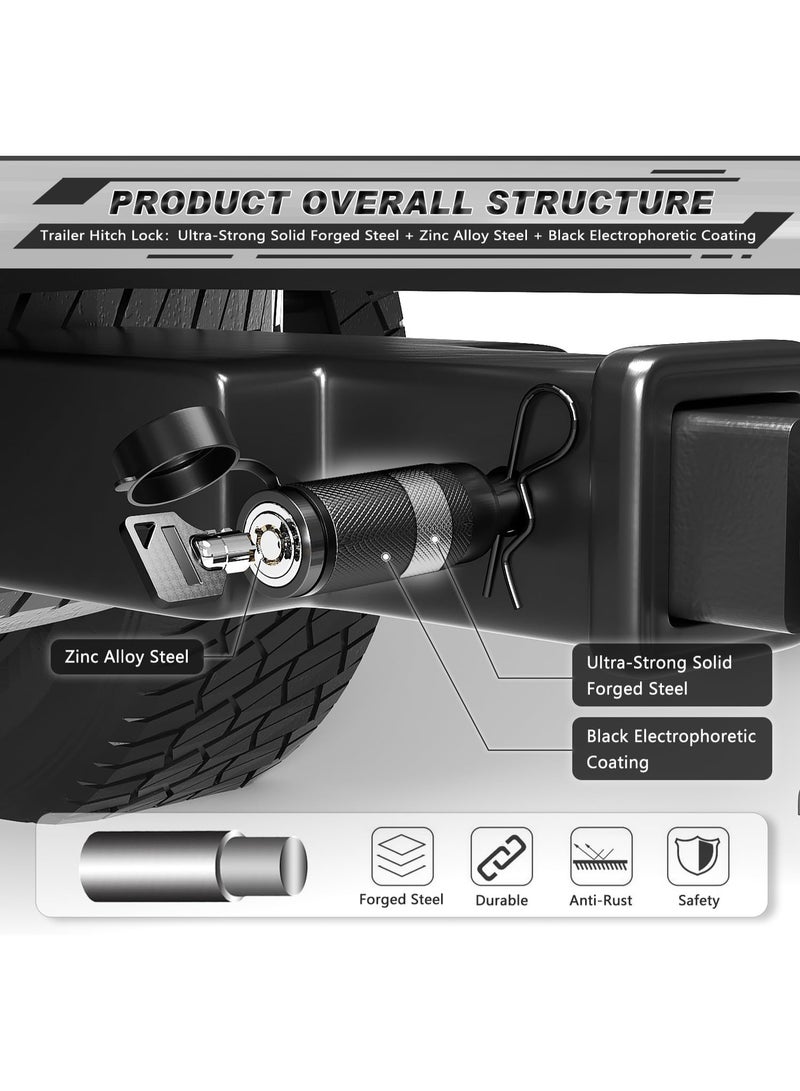 Bukela Trailer Hitch Lock 5/8 Inch, Hitch Pin Lock for Class III/IV 2" & 2-1/2" Receivers, Locking Tow Hitch Pin with Key, Safety Clip & Anti-Rattle O-Rings for Tow Truck, Bike, Car, Boat, Black - Image 3