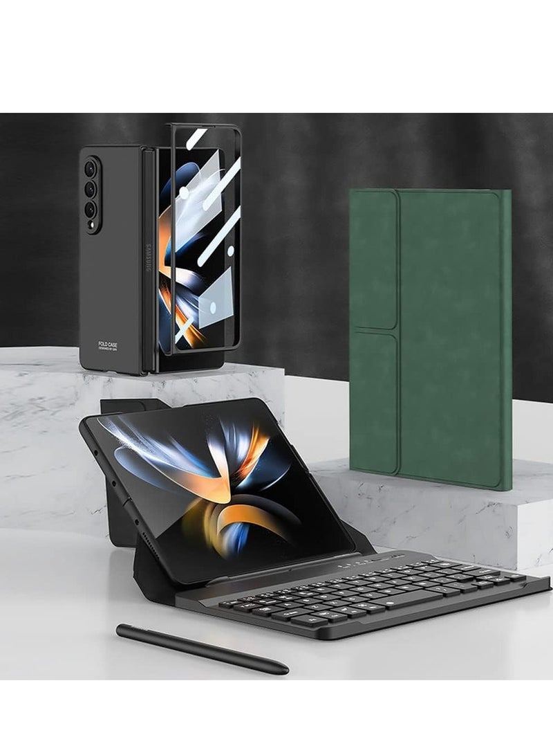 4 in 1 Case for Samsung Galaxy Z Fold 5, with Bluetooth Keyboard, Keyboard Case and Pen, Luxury Leather Portable Travel Foldable Keyboard Case for Samsung Z Fold 5 (Fold 5, Carbon Fiber Black) - Image 2