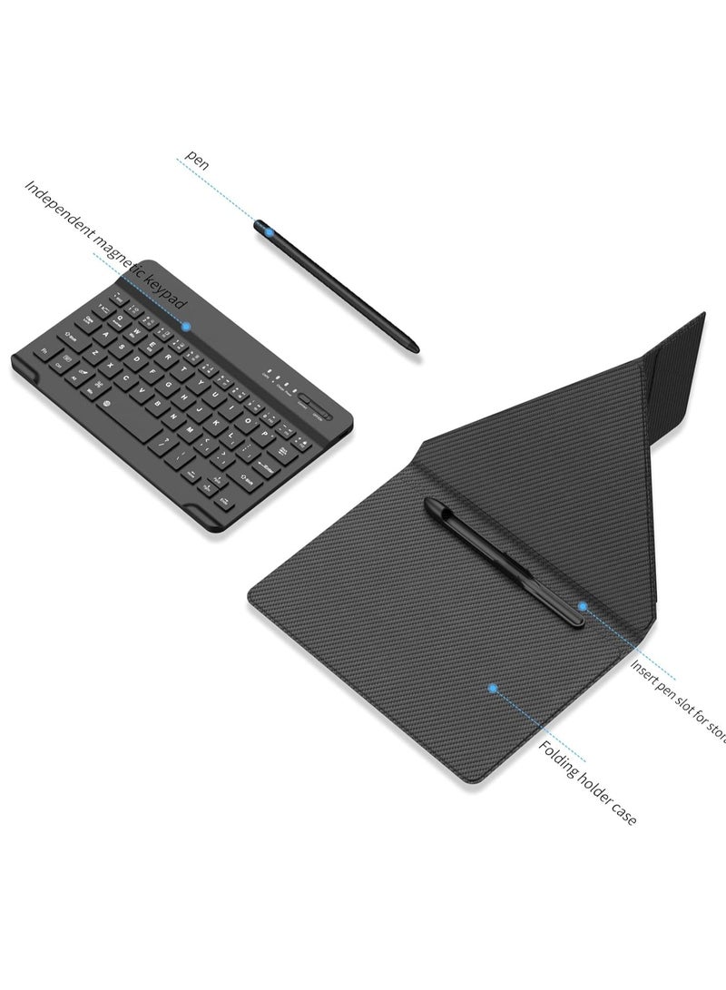 4 in 1 Case for Samsung Galaxy Z Fold 5, with Bluetooth Keyboard, Keyboard Case and Pen, Luxury Leather Portable Travel Foldable Keyboard Case for Samsung Z Fold 5 (Fold 5, Carbon Fiber Black) - Image 3
