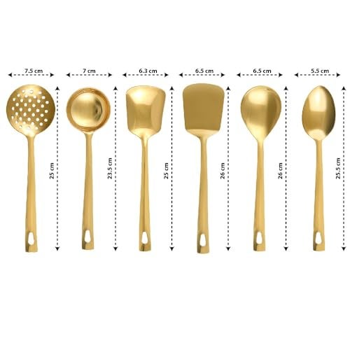 ROSTON Serving Spoon Golden Set of 6 Stainless Steel Multipurpose for Kitchen Chamcha for Kitchen, 25 cm - Image 4