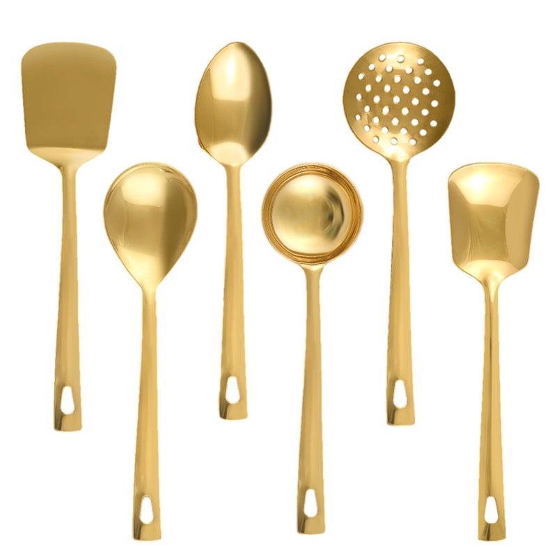 ROSTON Serving Spoon Golden Set of 6 Stainless Steel Multipurpose for Kitchen Chamcha for Kitchen, 25 cm - Image 3