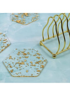 Arabest Coasters Set of 6 with Metal Stands, Acrylic Gold Foil Coasters, Anti-Scald Heat Resistant Table Protection, Coasters for Various Cups Teapot  - Image 5
