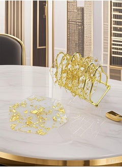 Arabest Coasters Set of 6 with Metal Stands, Acrylic Gold Foil Coasters, Anti-Scald Heat Resistant Table Protection, Coasters for Various Cups Teapot  - Image 1
