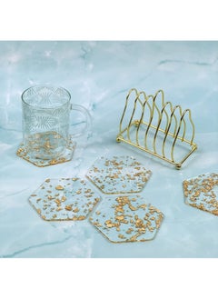 Arabest Coasters Set of 6 with Metal Stands, Acrylic Gold Foil Coasters, Anti-Scald Heat Resistant Table Protection, Coasters for Various Cups Teapot  - Image 3