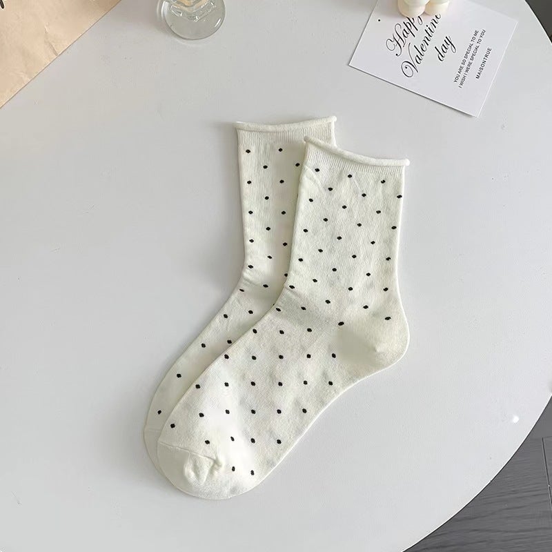 Cotton Socks Dot Pattern Breathable Summer Women White - Image 1