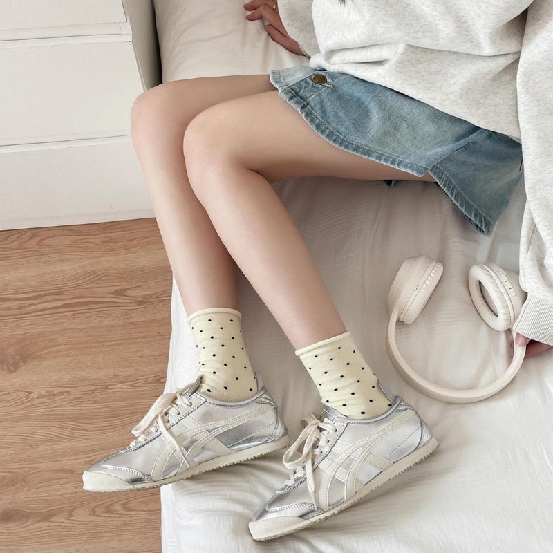 Cotton Socks Dot Pattern Breathable Summer Women White - Image 5